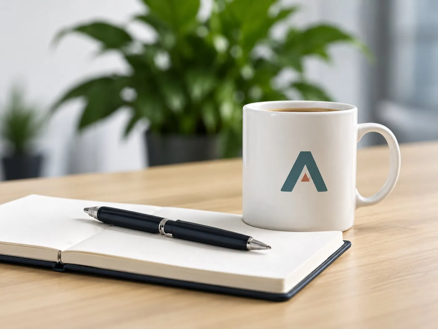 Carnet et tasse sur un bureau